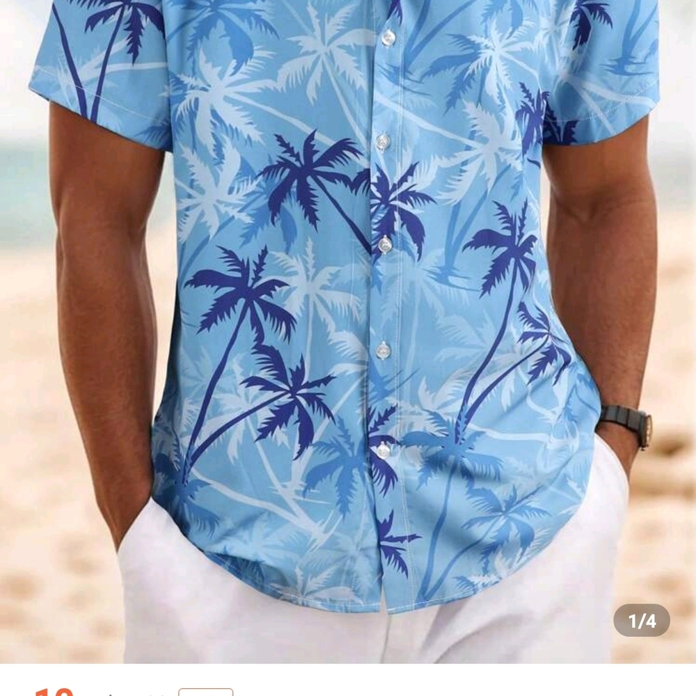 Blue Palm Tree Print Men's Shirt